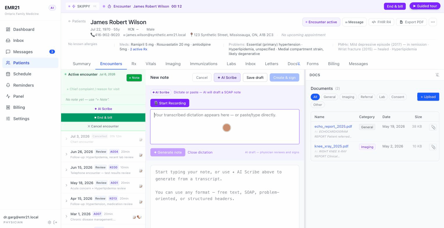 AI scribe drafting a SOAP note from dictation on-prem